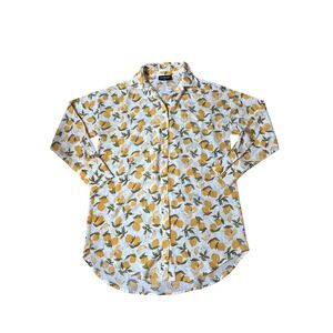 Kittenish‎ Button Down Shirt Womens White Yellow Lemon Print Casual SIZE Small